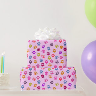 Papier Cadeau Motif d'Empreintes de pattes roses mignons