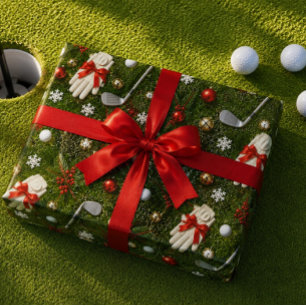 Papier Cadeau Motif d'équipement de golf de Noël sur de l'herbe