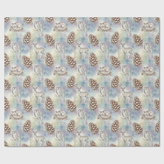Papier Cadeau Motif des animaux de bois d'hiver (Plat)