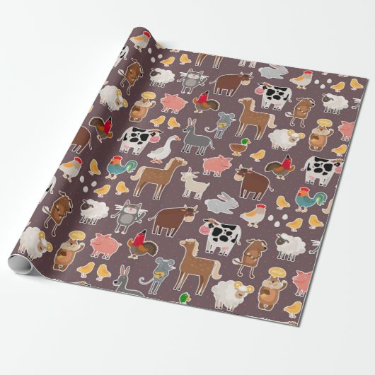 Papier Cadeau Motif des animaux de ferme mignons (Déroulé)