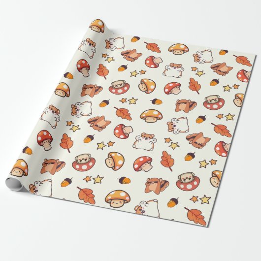 Papier Cadeau Motif des boisés et des champignons de Kawaii (Déroulé)