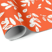 Papier Cadeau Motif des botaniques blancs oranges modernes (Coin rond)