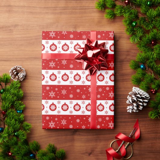 Papier Cadeau Motif des bulles de Noël rouges et des flocons de (Cadeau de vacances)