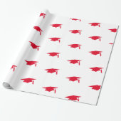 Papier Cadeau Motif des Caps de Graduation Rouge - Graduation (Déroulé)