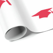 Papier Cadeau Motif des Caps de Graduation Rouge - Graduation (Coin rond)