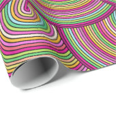 Papier Cadeau Motif des cercles psychédéliques arc-en-ciel rétro (Coin rond)