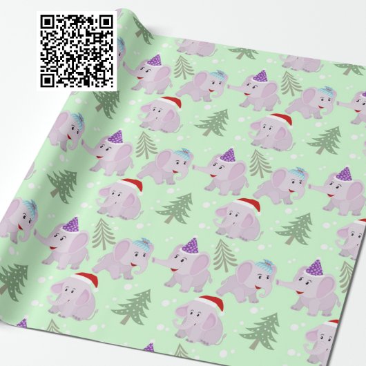 Papier Cadeau Motif des Eléphants de Noël mignons