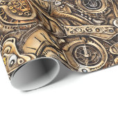 Papier Cadeau Motif des engrenages Surreal Steampunk (Coin rond)