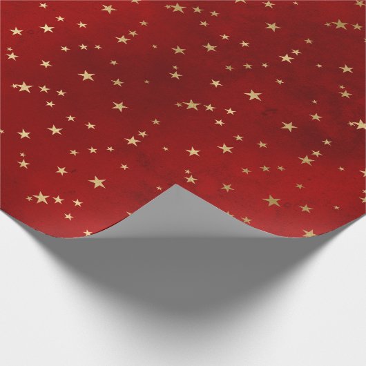 Papier Cadeau Motif des étoiles rouge/or de Noël (Coin)