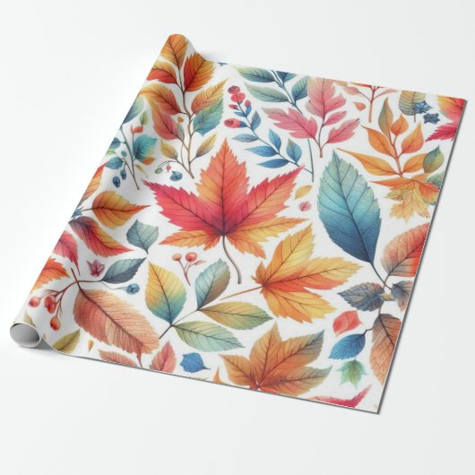 Papier Cadeau Motif des feuilles d'automne colorées (Déroulé)