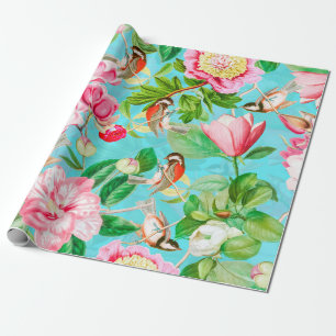 Papier Cadeau Motif Des Fleurs De Printemps Peonies Et Insectes