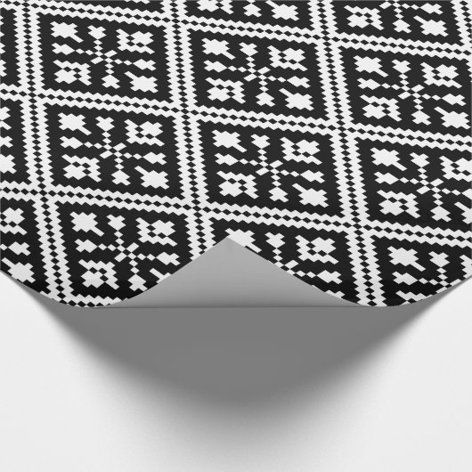 Papier Cadeau Motif des flocons de neige de Noël noir et blanc (Coin)