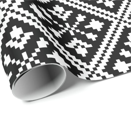 Papier Cadeau Motif des flocons de neige de Noël noir et blanc (Coin rond)