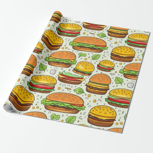 Papier Cadeau Motif des hamburgers mignons (Déroulé)