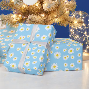 Papier Cadeau Motif des marguerites de printemps de Boho bleu