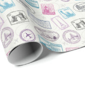 Papier Cadeau Motif des marques postales rétro célèbres (Coin rond)