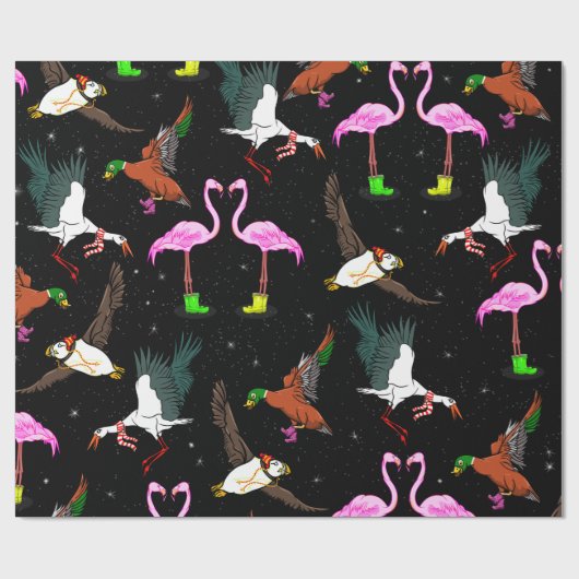 Papier Cadeau Motif des oiseaux d'hiver (Plat)