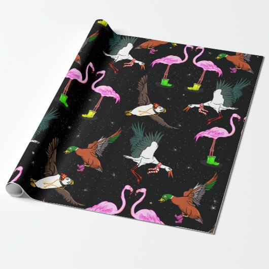 Papier Cadeau Motif des oiseaux d'hiver (Déroulé)