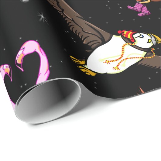 Papier Cadeau Motif des oiseaux d'hiver (Coin rond)