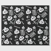 Papier Cadeau Motif des os crâniens de squelette d'Halloween (Plat)