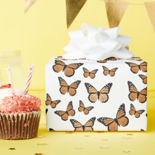 Papier Cadeau Motif des papillons Monarque orange (Fête d'anniversaire)