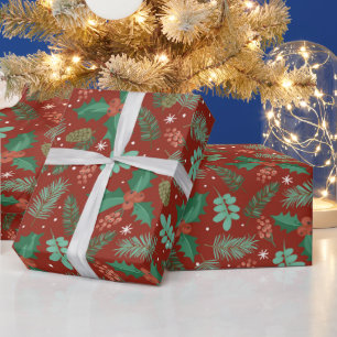 Papier Cadeau Motif des saints de Noël et des cônes de pin