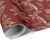 Papier Cadeau Motif des symboles de Noël rouge foncé (Coin rond)