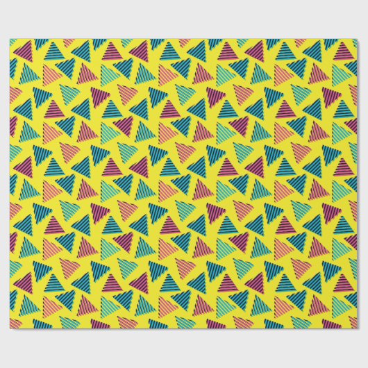 Papier Cadeau motif des triangles jaune néon des années 80/90 (Plat)