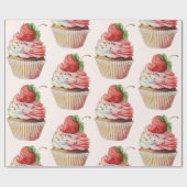 Papier Cadeau Motif dessert sucré fraise Cupcake (Plat)