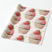 Papier Cadeau Motif dessert sucré fraise Cupcake (Déroulé)