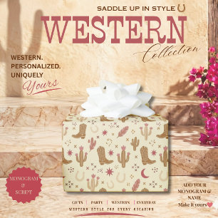 Papier Cadeau Motif dessiné à la main de style Country Western