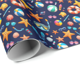 Papier Cadeau Motif d'été amusant bleu