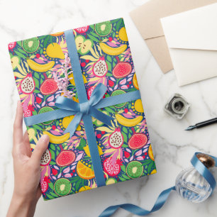 Papier Cadeau Motif d'été de l'aquarelle de fruits tropicaux