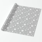 Papier Cadeau Motif d'étoile blanche sur gris (Déroulé)