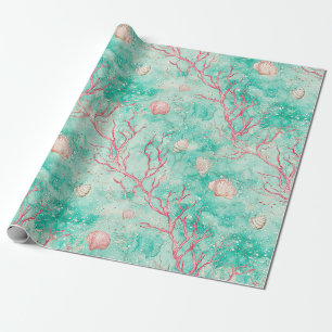 Papier Cadeau Motif d'étoile de mer corail nautique