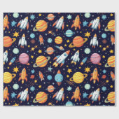 Papier Cadeau Motif d'exploration spatiale coloré (Plat)