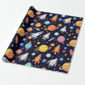 Papier Cadeau Motif d'exploration spatiale coloré (Déroulé)