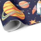 Papier Cadeau Motif d'exploration spatiale coloré (Coin rond)