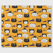 Papier Cadeau Motif d'Halloween à visage de chat mignon (Plat)