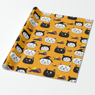 Papier Cadeau Motif d'Halloween à visage de chat mignon