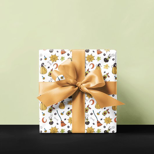 Papier Cadeau Motif d'Halloween Blanc