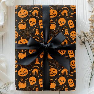 Papier Cadeau Motif d'Halloween Citrouille Crâne Fantôme Épouvan