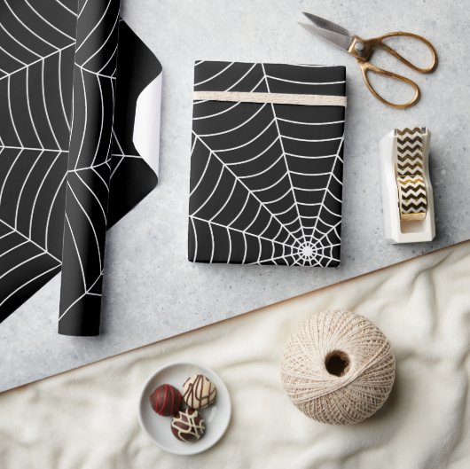 Papier Cadeau Motif d'Halloween noir blanc araignée (Artisanat)
