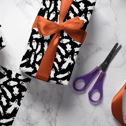 Papier Cadeau Motif d'Halloween noir blanc Éffrayant