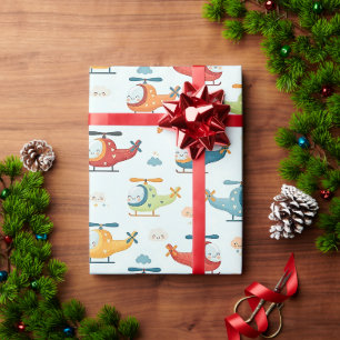 Papier Cadeau Motif d'hélicoptères colorés mignons