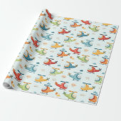 Papier Cadeau Motif d'hélicoptères colorés mignons (Déroulé)