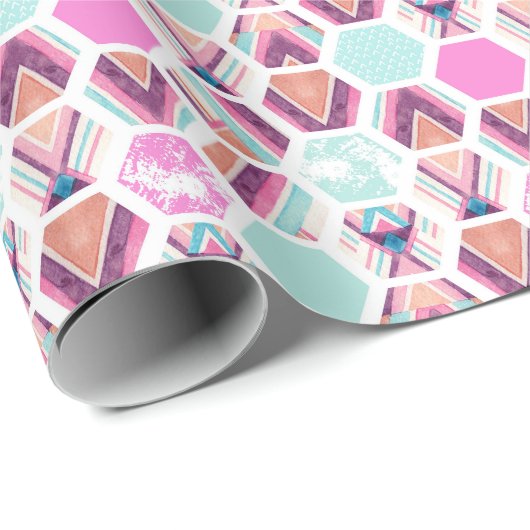 Papier Cadeau Motif d'hexagone d'aquarelle (Coin rond)