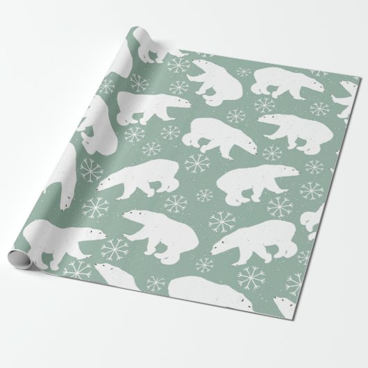 Papier Cadeau motif d'hiver pour les ours blancs et verts turquo (Déroulé)