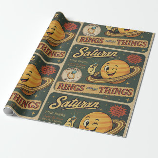 Papier Cadeau Motif d'humour spatial vintage avec les anneaux de