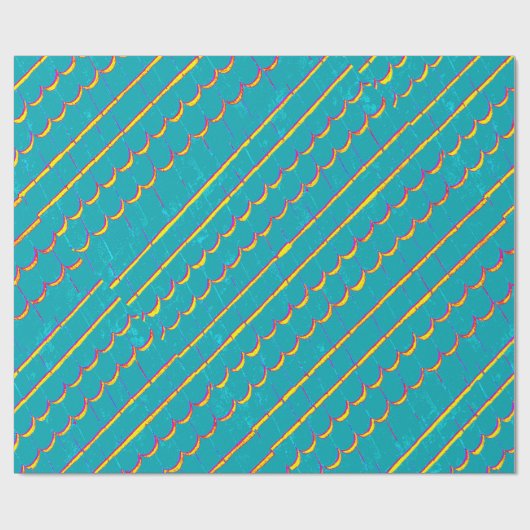 Papier Cadeau motif diagonal bleu-vert de rayures (Plat)